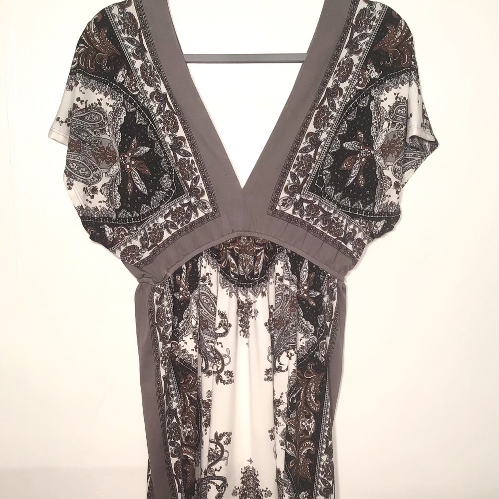 Baileyblue Women’s Double Plunge Gray Paisley V-Neck Dress Size Large